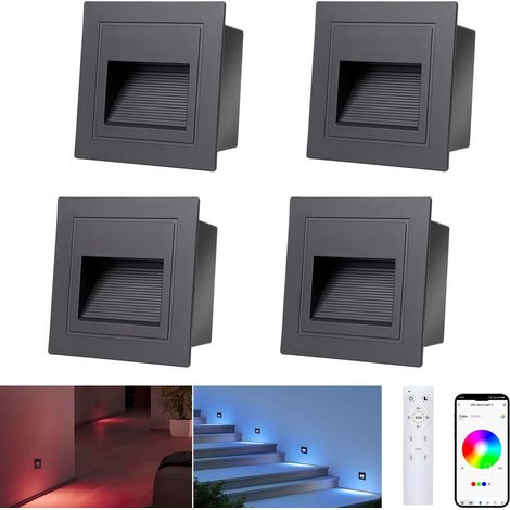 8er 3W LED Lumière d'Escalier avec Détecteur de mouvement 3000K IP44 Encastré Mural Lampe d'éclairage des marches, Spot LED intérieur, noir, alu, 230V, Pas la taille standard 60mm