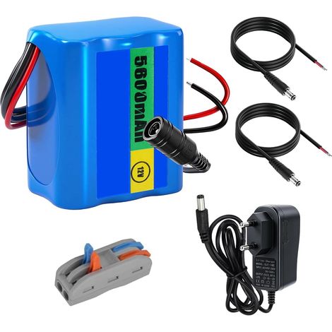 Batterie Lithium-ION 12,6 V 5600 mAh avec Chargeur et 2 Lignes de Connexion pour Panneau Solaire, Radio, appareils Photo, caméscopes, Orgue électronique, Lampe de Lecture DIY, Sonar (1/5)