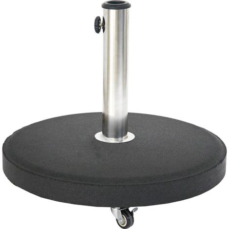 Supporto per ombrellone rotondo con rotelle nere da 25 kg in cemento e acciaio inox - Hespéride