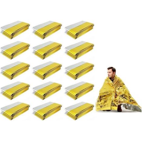 15pcs Couverture de Survie Thermique Urgence,Couverture de Survie d'urgence,Couvertures de Survie,Soins,Marathons(140210cm)