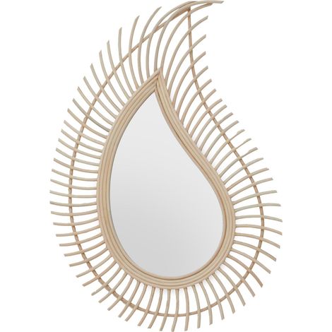 Interiors by Premier Teardrop Natural Rattan Wall Mirror, Large Wood Wall Mirror, Mirror with Rattan Frame, Reliable Tear Mirror (1/5)