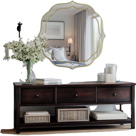 Miroir de salle de bain sans cadre, bords biseautés, design décoratif, 32x32 pouces (1/2)