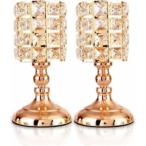 Bougeoirs en Cristal doré Lot de 2 Bougies Chauffe-Plat cylindriques en métal Bougeoir Luxueux de 20 cm de Haut Ornements pour centres de Table de Mariage de Salon de Noël (Petit) (1/5)