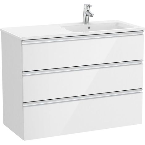 Pack Unik mueble base de 3 cajones + lavabo a la derecha THE GAP - ROCA Color: Blanco brillo
