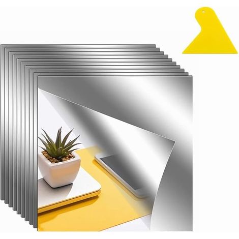 Lot de 10 autocollants muraux à miroir, miroir adhésif mural, feuilles en matériau souple, non verre, miroir, carrelage, mur collant, miroir 20 x 20 cm (1/5)