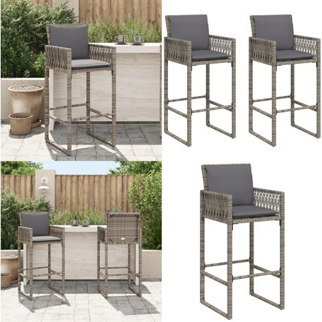Garten-Barhocker mit Kissen 2 Stk. Grau Poly Rattan - Gartenstuhl - Outdoor-Möbel - Balkonmöbel - Lounge Chair - Barhocker - Home & Living (1/5)