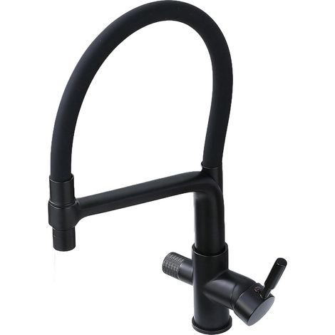 Robinet 3 Voies Cuisine noir, Mitigeur Cuisine Avec Douchette,flexible robinet Robinet de Cuisine à 3 voies,Mitigeur de Cuisine Flexible Réglable à 360°, Corps en Laiton (1/5)
