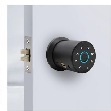 Serrure de Porte Intelligente Bouton Rond à Chiffres d'empreintes digitales intelligents Noir clé de sécurité de Niveau C Application de Verrouillage de Porte électronique for déverrouiller (1/5)