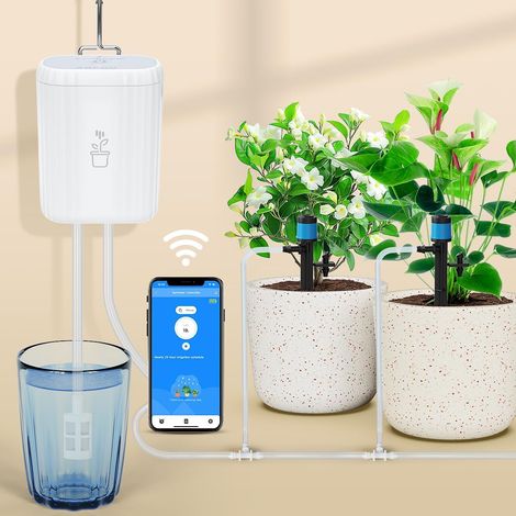 Système d’arrosage automatique pour plantes intérieur/extérieur, minuterie WiFi 2.4GHz, kit d’irrigation goutte à goutte (10 sorties d’eau) (1/5)
