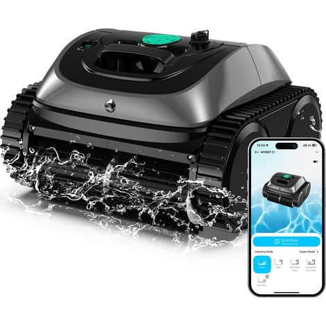 Robot Piscine Fond et Parois 150 Min Aspirateur Piscine avec Planification Intelligente des itinéraires, Nettoyage entièrement Automatique du Sol, 150m² Nettoyage Rapide(Vert Gris) (1/5)