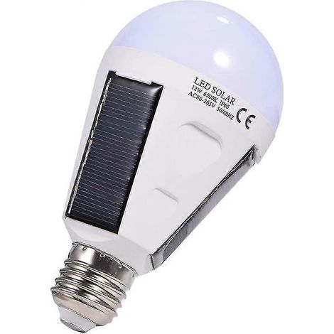 Ampoule solaire LED, culot E27, IP65, ampoule LED portable de secours avec crochet (12 W)