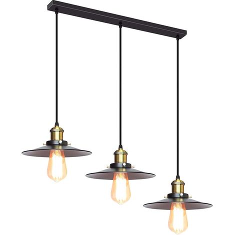 3 Lampes Suspension Luminaire Vintage Industrielle E27 Lustre Abat-jour en Métal Plafonnier Rétro Éclairage Décoration pour Salon Salle à Manger, Noir (1/5)