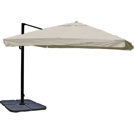[NON UTILIZZATO] Ombrellone parasole decentrato HHG-855 3,5x3,5m con volante avorio grigio girevole con base