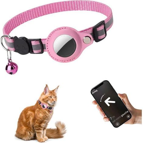 Collier GPS pour chat avec traceur anti-perte intégré, compatible avec les boîtiers AirTag, et doté d'un positionnement global-Rose (1/4)