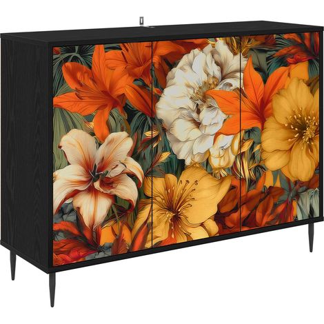 Buffet Meuble de Rangement Salon Salle à Manger Bois d'Ingénierie Chêne Noir 102 x 33 x 76 cm (1/5)
