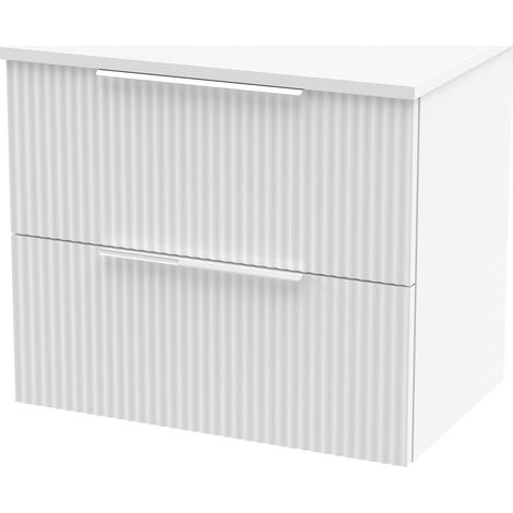 Tixall Fluted 2 Drawer Wall Hung Vanity Unit with Worktop, Satin White, 600mm (1/4)