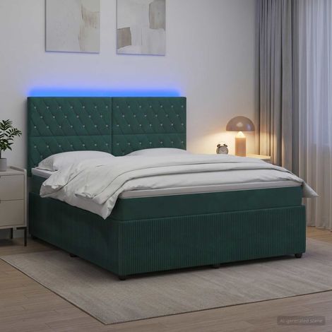 vidaXL Lit boxspring LED avec matelas Vert foncé 140 x 200 cm Velours (1/5)