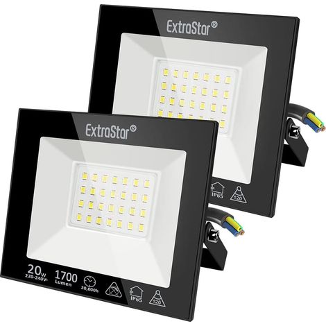 Projecteurs LED Extérieur 20W, IP65 Etanche, 1700LM, Spot LED Extérieur, 6500K Blanc Froid, Eclairage de Sécurité, pour Jardin Terrasse Garage Patio Grange Cour, Lot de 2