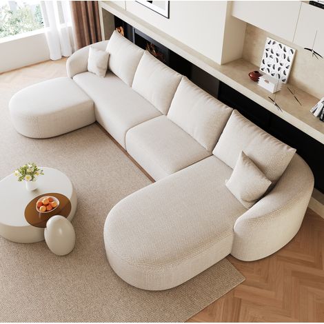 Divano angolare modulare a U 336 cm in tessuto chenille bianco, senza montaggio, OKWISH (1/5)