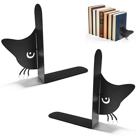 Serre Livre Support Livre Métal Serre Livre Chat Serre Livres Serre-Livres Decoratif Étagère Porte Livre Chambre à Coucher Bibliothèque Bureau Noir (1/5)