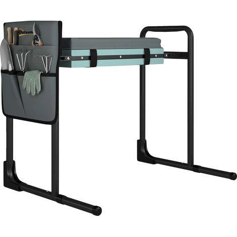 Tabouret de jardin pliant, cadre en métal, sac à outils attaché, GRIS FONCÉ (1/5)
