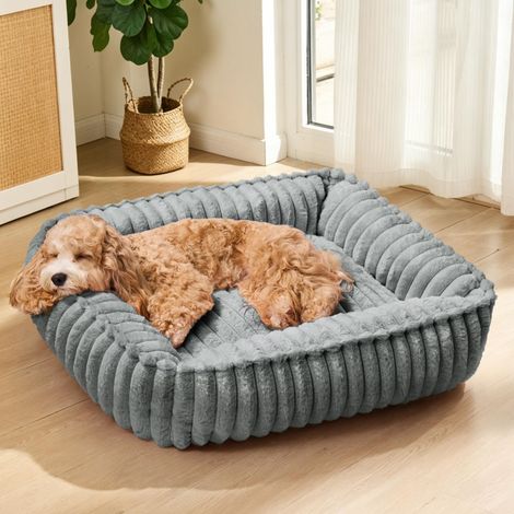 Small Washable Dog and Cat Bed, 60 x 50 cm Soft Anti-Anxiety Dog Bed, Wrap Design for Puppies and Cats, Washable and Non-Slip Base, Dark Grey (1/5)