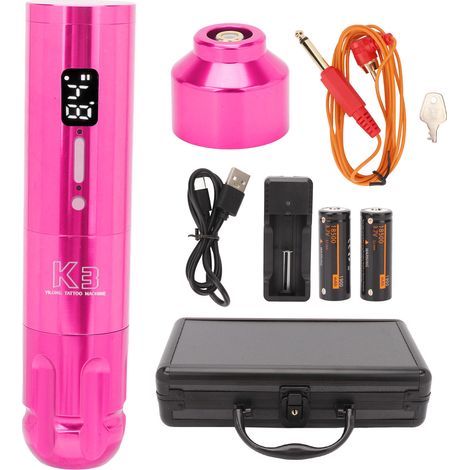 Machine tatouage rotatif sans fil rose rouge, stylo électrique réglable liner shader, batterie 1900mAh, moteur sans noyau RCA, équipement complet pour artistes tatoueurs. (1/5)