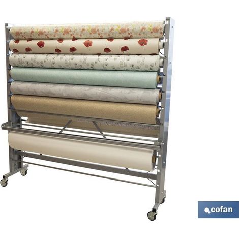 expositor de hules y manteles horizontal con cortador y ruedas para 22 rollos (1/2)