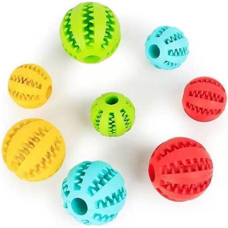 Lot de 2 balles pour chien et chat, balles à mâcher interactives pour l'entraînement et l'alimentation - jaune et rouge - 6 cm (1/5)