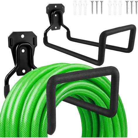 2 Pièces Support de Tuyau d'Arrosage, Support de Tuyau d'Arrosage en Métal Robuste, Enrouleur de Tuyau,Crochets Muraux Universels Suspendus (1/5)