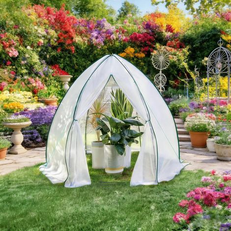 REDOM Serra da giardino 240x200x240 cm, con porta con cerniera e rete antizanzare, struttura conica, PE e acciaio, bianco (1/5)