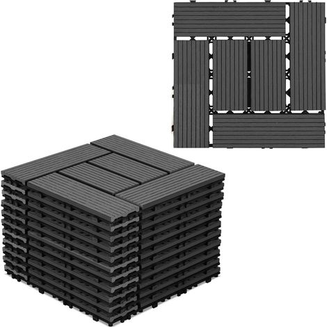 WPC Lot de 33 dalles de terrasse en bois composite WPC 33 pour 3 m² - Avec système à clic - Revêtement de sol pour balcon, terrasse - Résistant aux intempéries avec drainage - Anthracite (1/5)