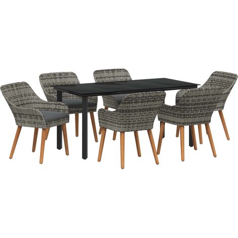 Garten Essgruppe mit Kissen 7 pcs Grau Poly-Rattan (1/4)