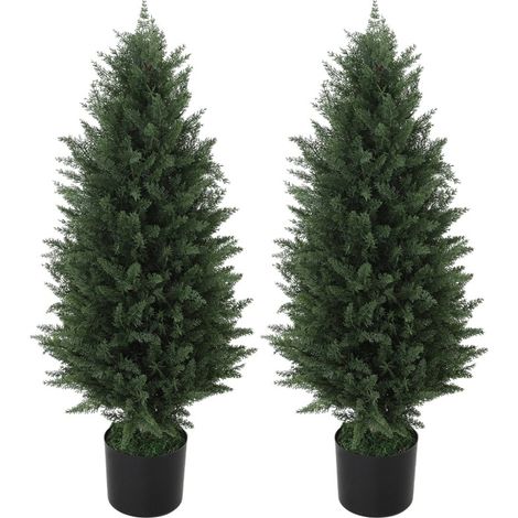 Set 2 cipressi artificiali 90 cm in plastica con vaso, UV resistenti, verde (1/5)