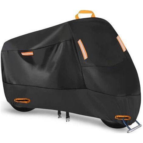 Motorradabdeckung, 210D, wasserdicht, für den Außenbereich, bei jedem Wetter, strapazierfähig, nachts, reflektierende Motorradabdeckung mit Schlosslöchern, winddichte Riemen, U-Schutzbeschichtung (1/5)