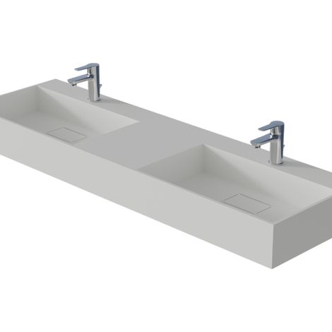 BERNSTEIN - Double vasque murale 153x45x15cm en fonte minérale - blanc mat - TWG231