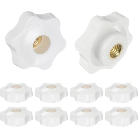 10Pcs Boutons Étoiles M8 Filetage Femelle 38mm Tête en Plastique Poignées de Serrage à Visser en Laiton à Trou Traversant, Boutons à Main Filetés, Blanc (1/5)