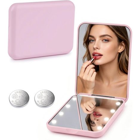 Longziming - Miroir de maquillage LED pliable - Miroir cosmétique double face - Miroir de poche lumineux - Design ajustable à 180° - Fermeture magnétique - ABS et verre - Idéal pour les voyages - 1 pi (1/5)