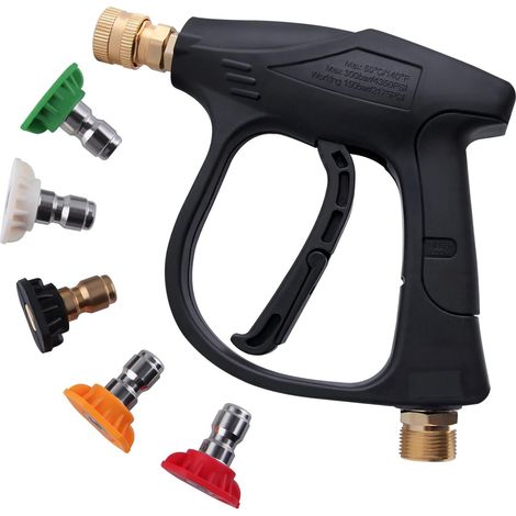 Short Pressure Washer Gun 4350 PSI with Swivel Car Wash Gun with 1/4" Quick Connect Nozzles 5 Colors for Pressure Washers Thread (1/5)