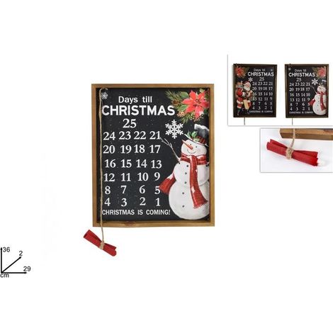 1 Pezzo Calendario Avvento da Parete Natale in Legno 36 x 29 cm 2 Decori