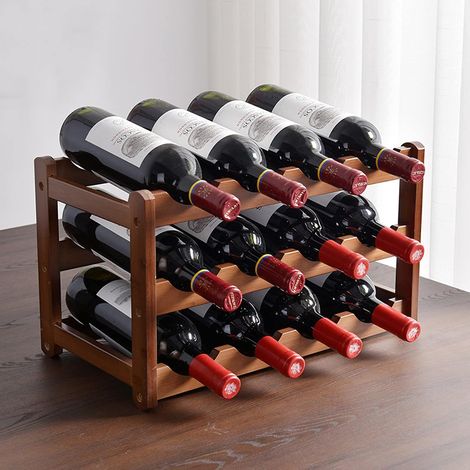 Casier à vin en bois pour 12 bouteilles de vin, 3 niveaux sur pied, style rétro minimaliste, décoration d'intérieur, étagères de présentation de vin pour armoire, placard, comptoir (3 niveaux) (1/5)