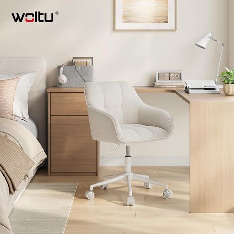 WOLTU Silla de escritorio giratoria / Silla de oficina con ruedas, regulable en altura, para oficina en casa – Pana, beige (1/5)