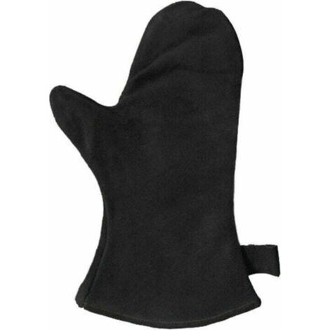 Gant pour cheminée avec Isolation Thermique, Gant en Cuir pour Four, Gant de Protection Ignifuge, Gant pour Barbecue, Gant en Cuir résistant à la Chaleur, Noir (1/5)