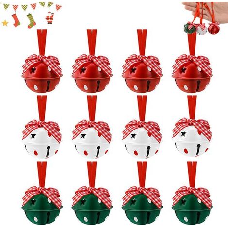 12 cloches de Noël colorées (3 couleurs) - 4 cloches décoratives de Noël peintes - Mini cloches de Noël - Idéales pour les fêtes de Noël, les sapins, les couronnes et les décorations de Noël à faire s (1/5)