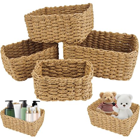 4 Pièces Paniers de Rangement Tissé, Panier Rangement, Panier Rangement, Salle de Bain Corbeille, Corbeilles de Rangement Empilables, pour Salle de Bain, Cuisine, Maison, Coucher (1/5)