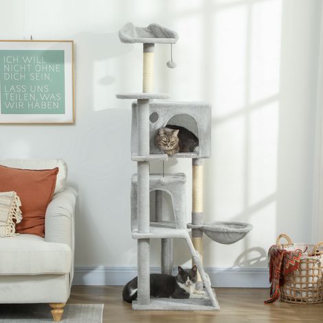 Gris clair - Grande tour d’arbre à chat de 160 cm avec griffoirs en sisal, appartements, perchoirs moelleux, hamac, échelle