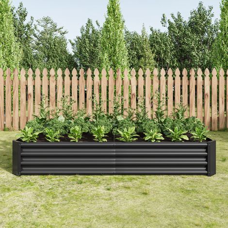 Carré potager 180x91x30 cm noir en métal galvanisé avec fond ouvert et structure résistante (1/5)