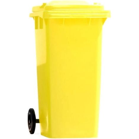 Cestino per rifiuti in plastica gialla su ruote da 120 litri