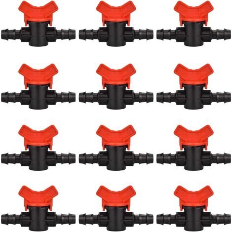 12 PCS Robinet de Jardin pour Tuyau, Tuyau Vanne d'irrigation 16 16mm Robinet d'arrêt raccord en Plastique pour Le contrôle extérieur de la vanne d'eau de Jardin (Noir + Rouge)