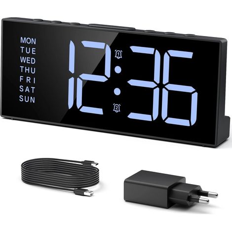 Réveil pour Dormir Profond, Réveil Numérique de Chevet avec Écran LCD 7’’, 9 Mins de Sonnerie, Double Alarme, Luminosité Réglable, 3 Niveaux de Volume, Noir (1/5)